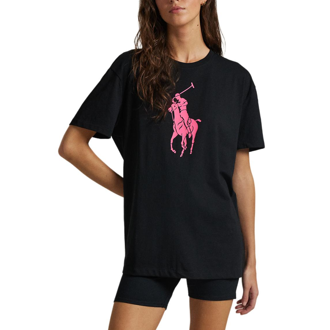 Shop Polo Ralph Lauren FW24 針織圖案純棉圓領T恤 黑色 MNPOTSH1N822368-001