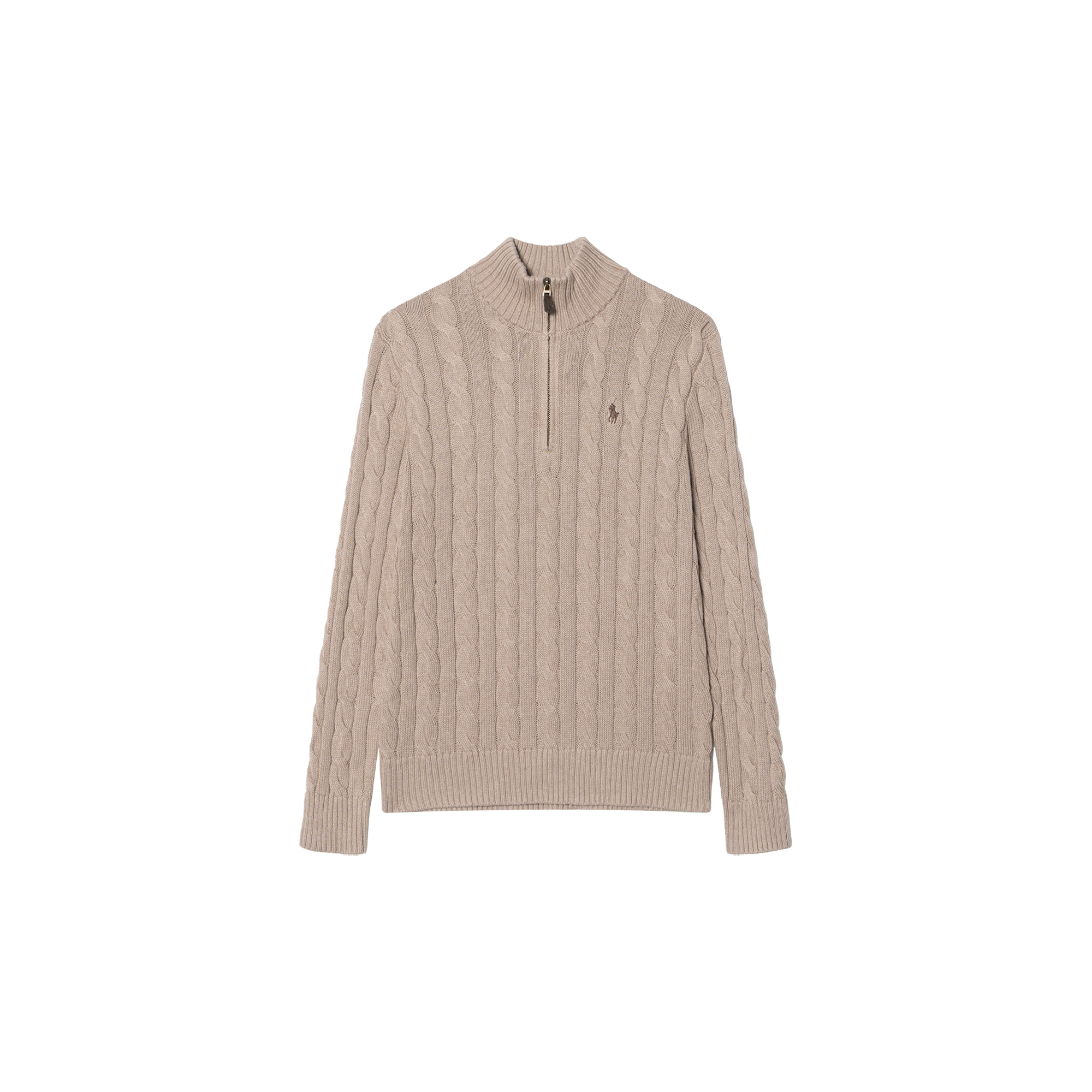 Polo Ralph Lauren FW24 Oatmeal Cable Knit Half-Zip Sweater with Pony Logo Mens. 710919213-010