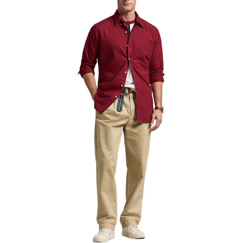 Lookbook Polo Ralph Lauren FW24 男士紅色刺繡Logo寬鬆版型長袖襯衫 MNPOWOV16823837-601