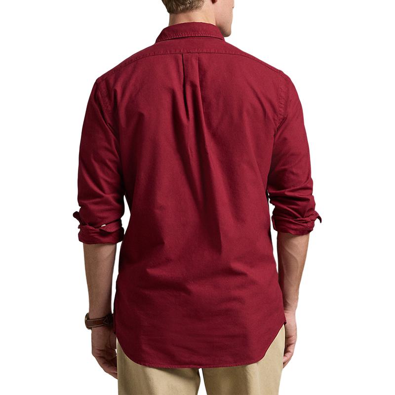 Shop Polo Ralph Lauren FW24 男士紅色刺繡Logo寬鬆版型長袖襯衫 MNPOWOV16823837-601