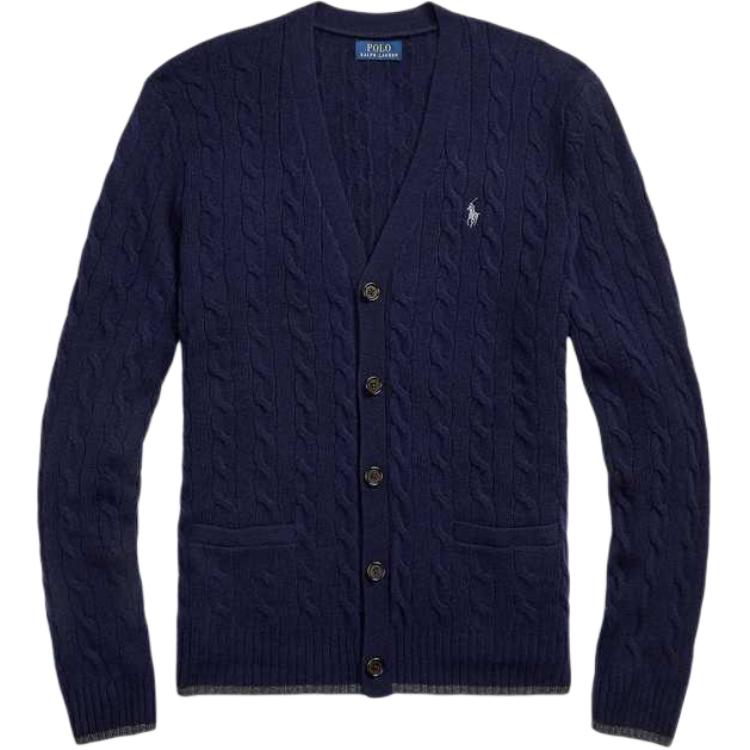 Polo Ralph Lauren FW24 Solid Cable Knit Cardigan Sweater Men Hunter Navy 710949808001