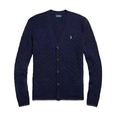 Polo Ralph Lauren FW24 Solid Cable Knit Cardigan Sweater Men Hunter Navy 710949808001