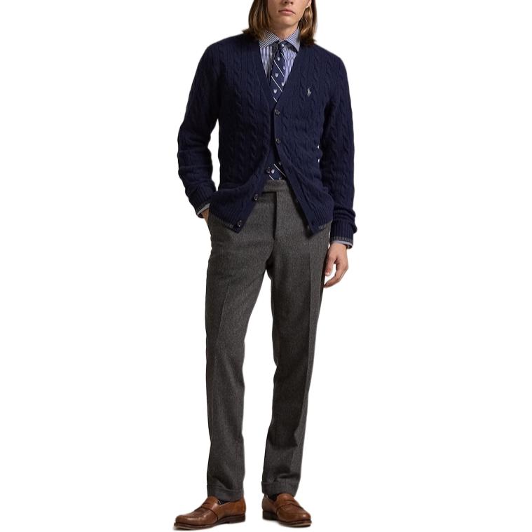 Polo Ralph Lauren FW24 Solid Cable Knit Cardigan Sweater Men Hunter Navy 710949808001 圖 3