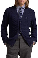 Shop Polo Ralph Lauren FW24 男士麻花紋針織開襟毛衣 猎人海軍藍 710949808001