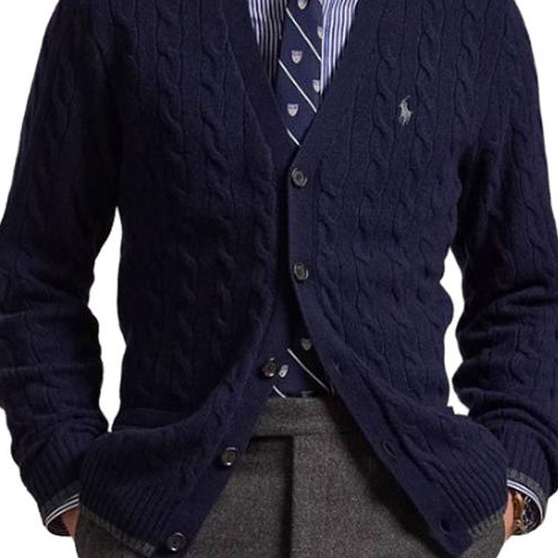 Polo Ralph Lauren FW24 Solid Cable Knit Cardigan Sweater Men Hunter Navy 710949808001 圖 6