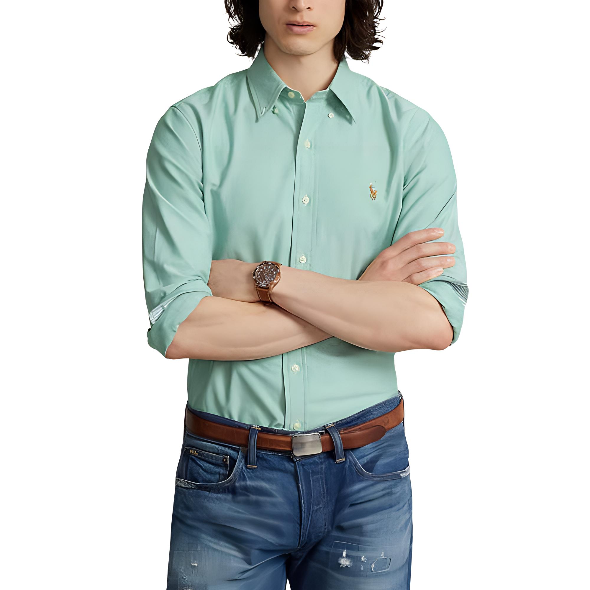 Polo Ralph Lauren FW24 Solid Cotton Oxford Long Sleeve Shirt Academy Green Men. MNPOWOV16823630-300