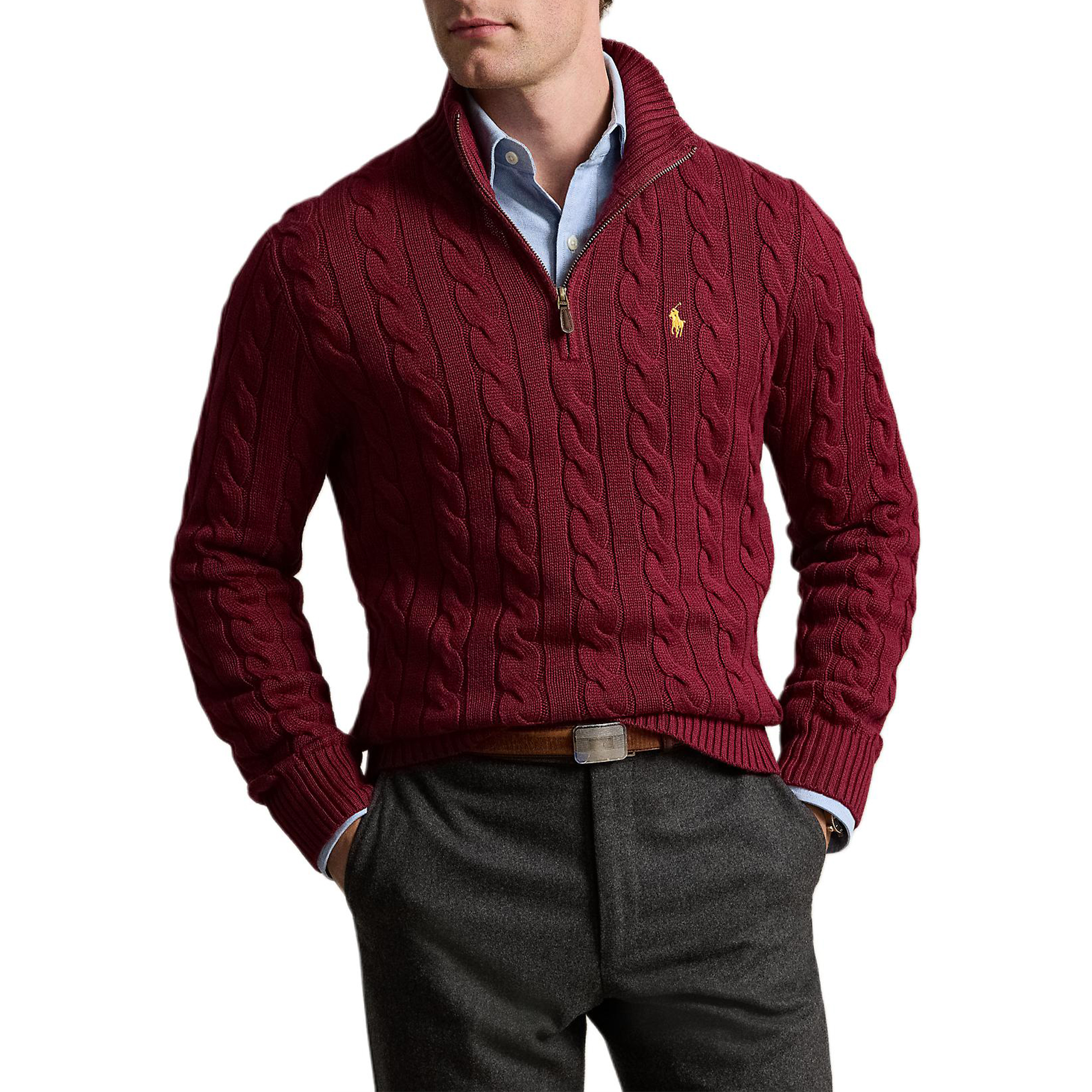 Lookbook 폴로 랄프 로렌 FW24 솔리드 자수 포니 하프 터틀넥 니트 스웨터 레드 카펫. 710810841504