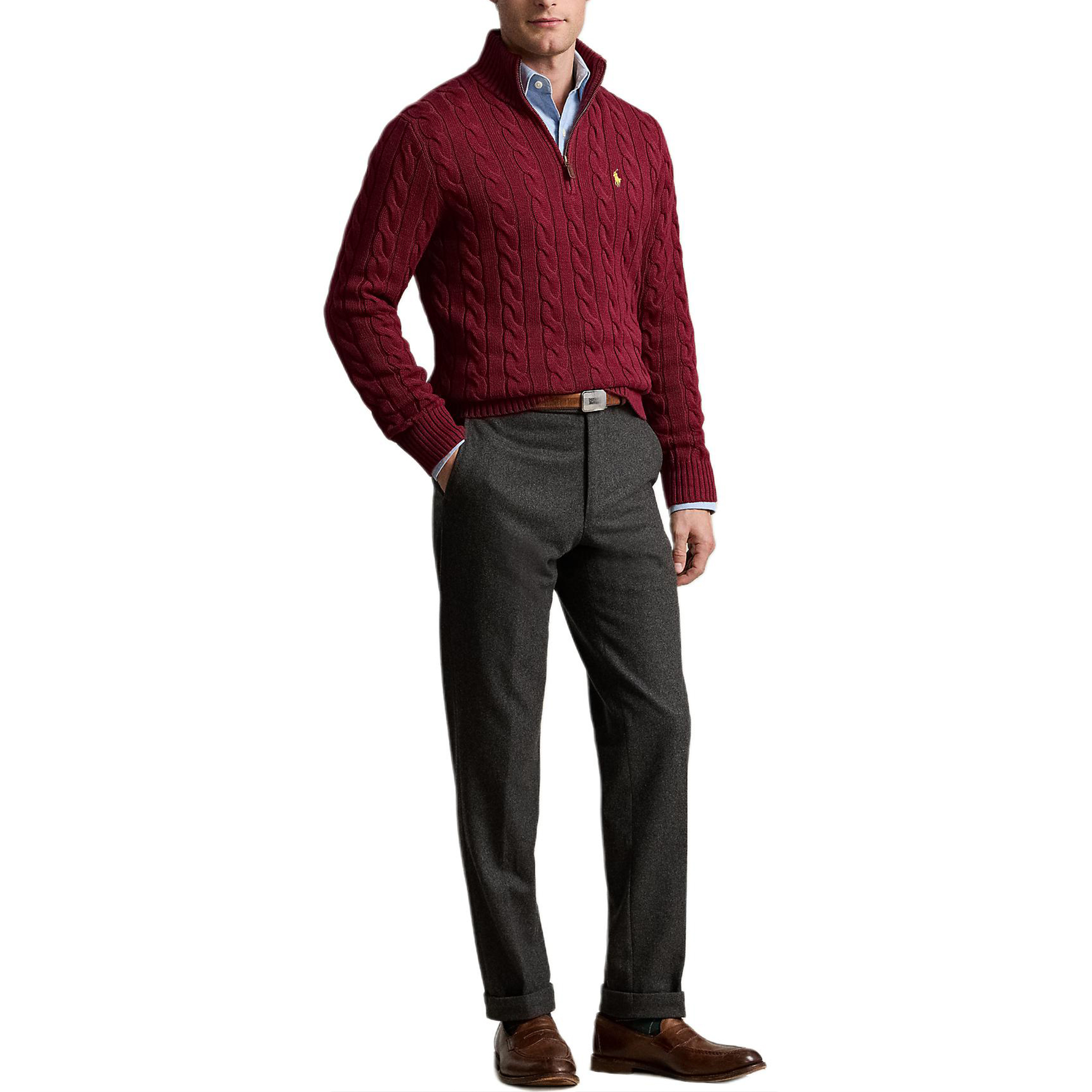 Purchase 폴로 랄프 로렌 FW24 솔리드 자수 포니 하프 터틀넥 니트 스웨터 레드 카펫. 710810841504