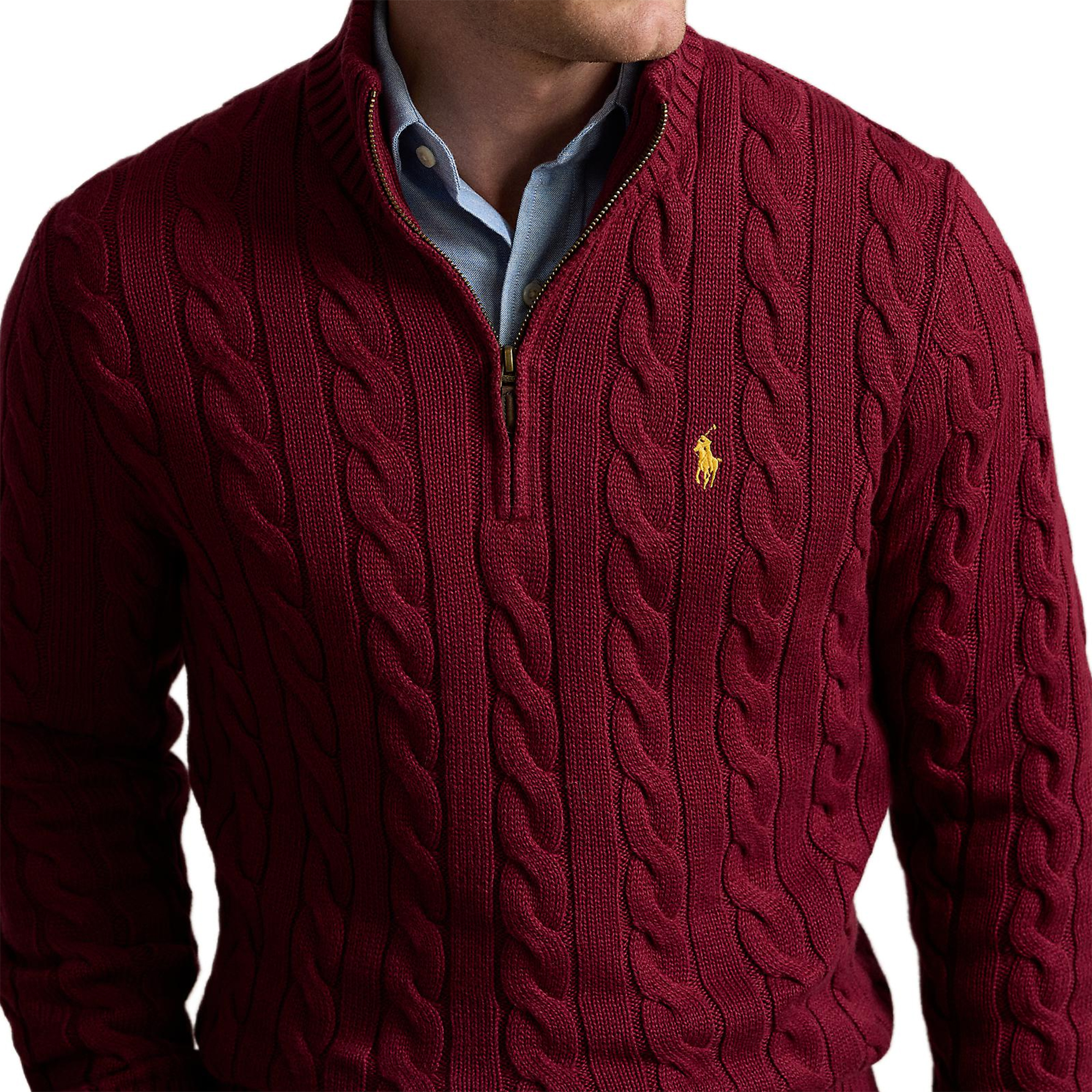 Details for 폴로 랄프 로렌 FW24 솔리드 자수 포니 하프 터틀넥 니트 스웨터 레드 카펫. 710810841504