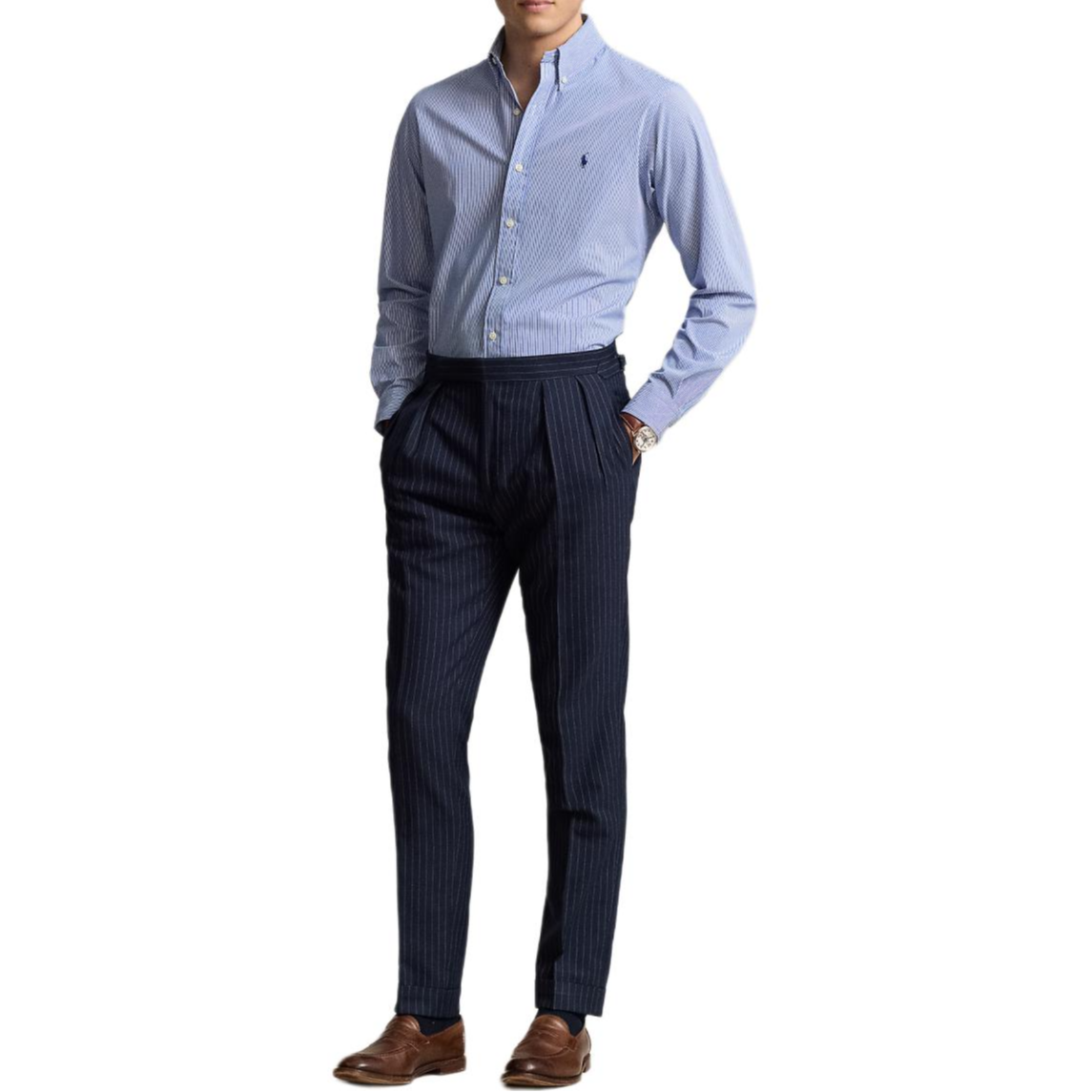 Polo Ralph Lauren FW24 Striped Collared Long-Sleeve Shirt Men’s Blue MNPOWOV16823580-400 圖 3