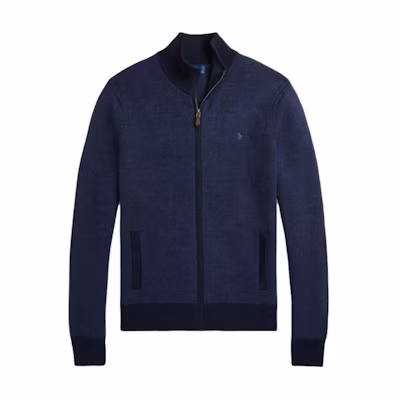 Polo Ralph Lauren FW24 Textured Full-Zip Half-Turtleneck Sweater Navy. 710948864001