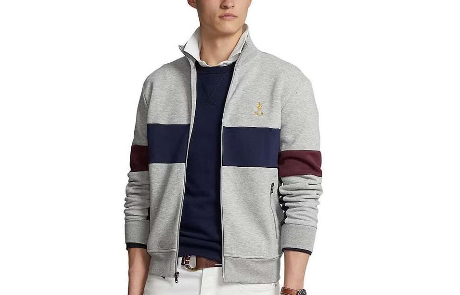 Polo Ralph Lauren Grey Zip-Up High-Neck Embroidered Jacket 710881502-006