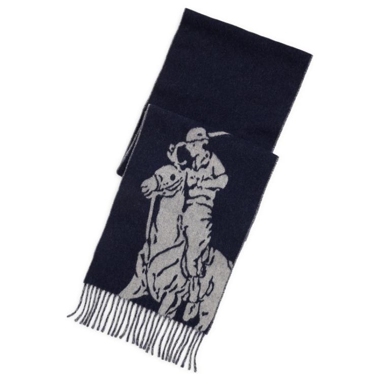 Lookbook ポロ ラルフローレン アイコニック ビッグポニー ウール スカーフ ネイビー/グレー MAPOHGS0J320872