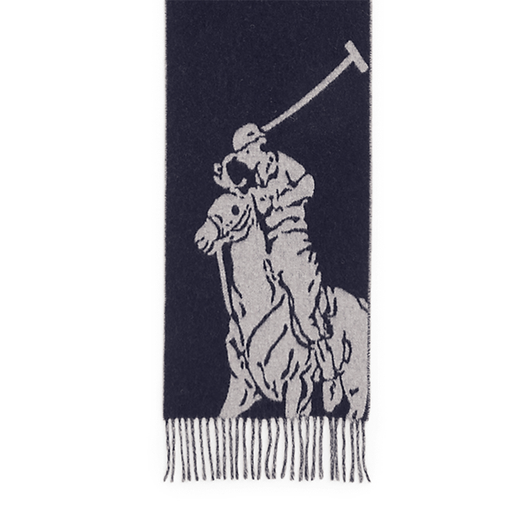 Shop ポロ ラルフローレン アイコニック ビッグポニー ウール スカーフ ネイビー/グレー MAPOHGS0J320872