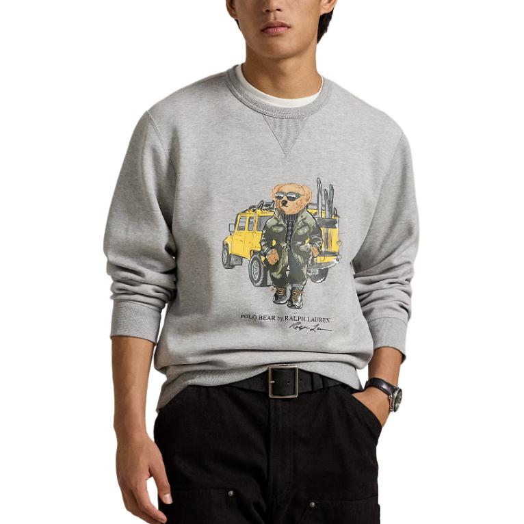 Shop Polo Ralph Lauren Logo Crewneck Pullover Sweatshirt - Kelabu 710958195-001