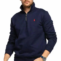 Shop Polo Ralph Lauren Logo Embroidered Half-Zip Long Sleeve Sweatshirt Blue Men’s 710962519-003