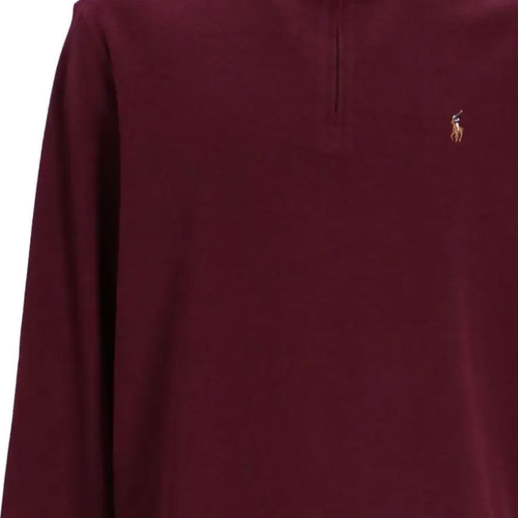 Sizing 폴로 랄프 로렌 로고 자수 하프집 맨투맨 스웨트셔츠 버건디 남성용. 710877001-010