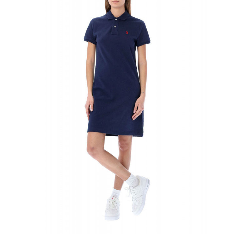 Shop Polo Ralph Lauren 刺繡logo藍色短袖洋裝 211799490P-005