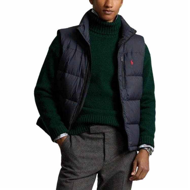 Shop Polo Ralph Lauren 男士刺繡無袖拉鍊背心 黑色 710940236-001