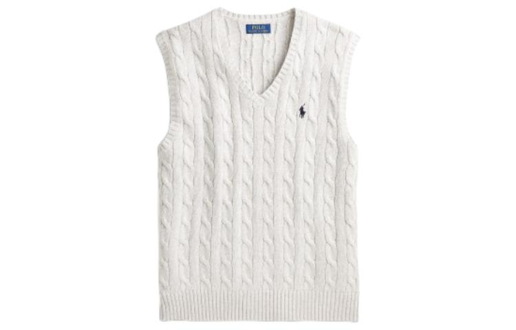 Order Polo Ralph Lauren Logo 針織麻花V領休閒背心 灰色 710766173-004