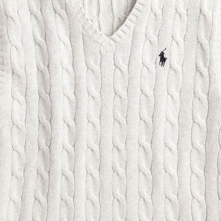 Shop Polo Ralph Lauren Logo 針織麻花V領休閒背心 灰色 710766173-004