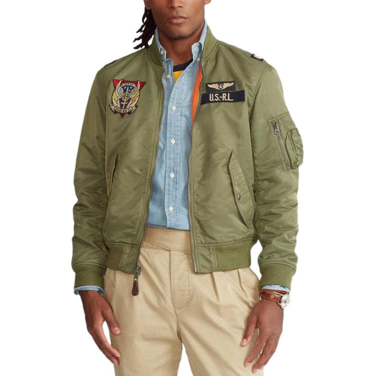 Shop Polo Ralph Lauren Jaket Kasual Zip Logo Patch Hijau Tentera 710833801-001