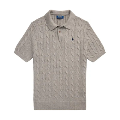 Polo Ralph Lauren Logo Ribbed Knit Oversized Polo Shirt Grey. 710917050007
