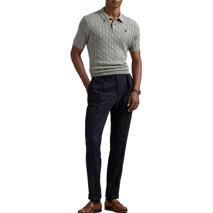 Lookbook Polo Ralph Lauren Logo Ribbed Knit Oversized Polo Shirt  Grey. 710917050007