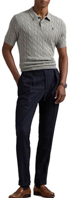 Polo Ralph Lauren Logo Ribbed Knit Oversized Polo Shirt Grey. 710917050007 Lookbook Polo Ralph Lauren Logo Ribbed Knit Oversized Polo Shirt Grey. 710917050007