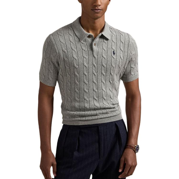 Shop Polo Ralph Lauren Logo Ribbed Knit Oversized Polo Shirt  Grey. 710917050007