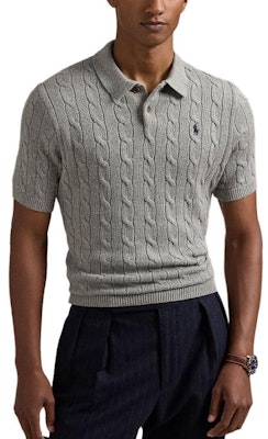 Polo Ralph Lauren Logo Ribbed Knit Oversized Polo Shirt Grey. 710917050007 Shop Polo Ralph Lauren Logo Ribbed Knit Oversized Polo Shirt Grey. 710917050007