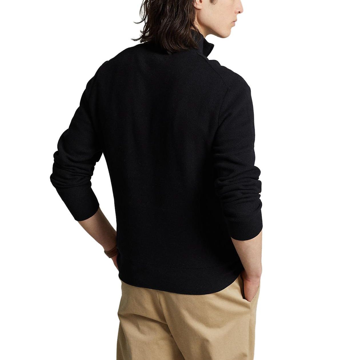 Shop Polo Ralph Lauren 男士黑色半拉鍊毛衣，附刺繡標志設計 710697637-023