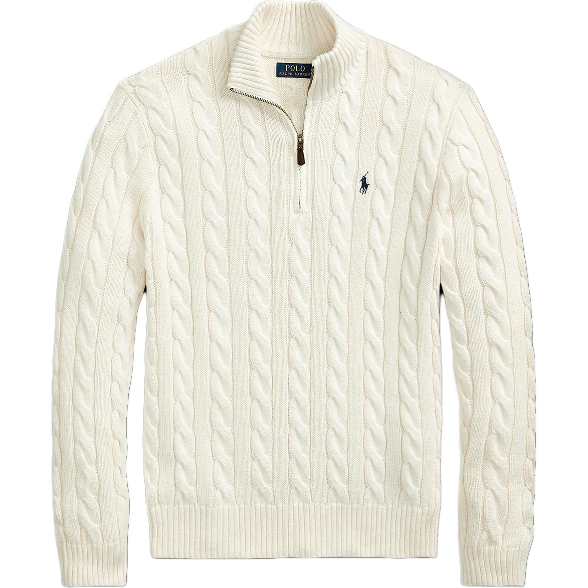 Polo Ralph Lauren Men’s Half-Zip Knit Sweater Ivory with Animal Embroidery. MNPOSWE16820913-101