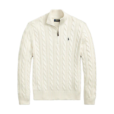 Polo Ralph Lauren Men’s Half-Zip Knit Sweater Ivory with Animal Embroidery. MNPOSWE16820913-101