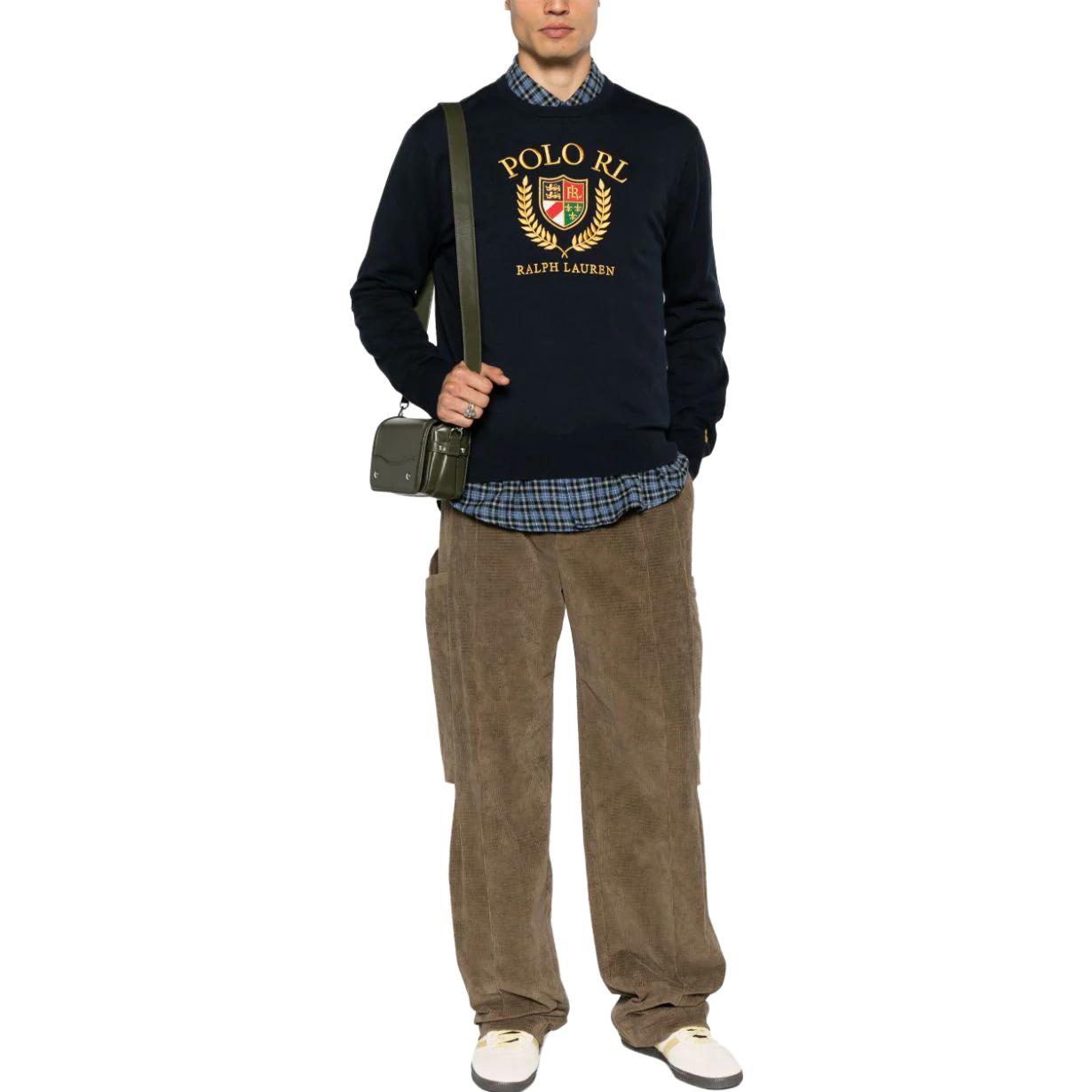 Lookbook Polo Ralph Lauren 男士海军蓝刺绣标志针织套头毛衣. 710919772-001