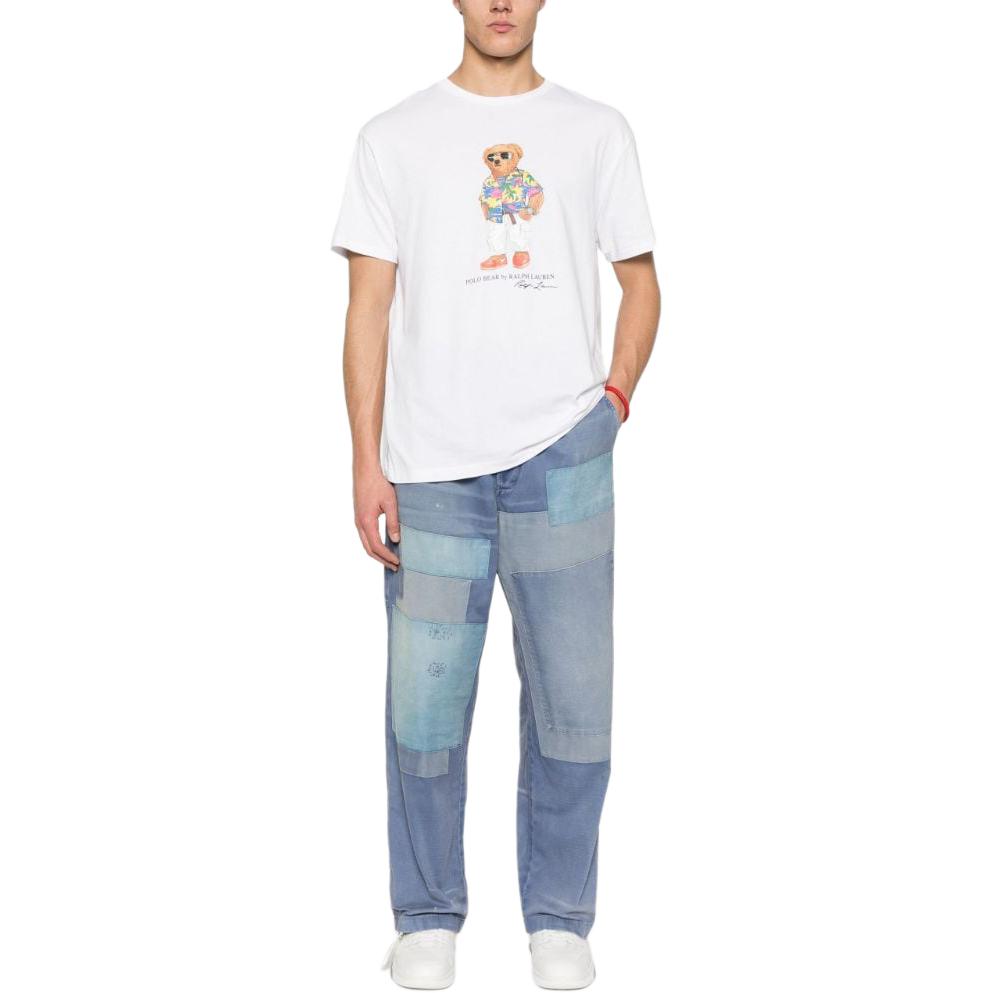 Lookbook 폴로 랄프 로렌 남성 릴렉스 핏 패치워크 디스트레스 팬츠 라이트 블루. 710910720-001