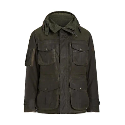 Polo Ralph Lauren Oilcloth Down Jacket Olive Green Hooded Long Sleeve Coat MNPOOTW16021-233