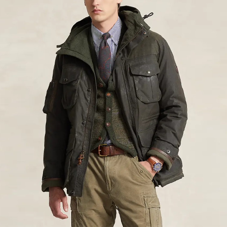 Polo Ralph Lauren Oilcloth Down Jacket Olive Green  Hooded Long Sleeve Coat MNPOOTW16021-233 圖 6