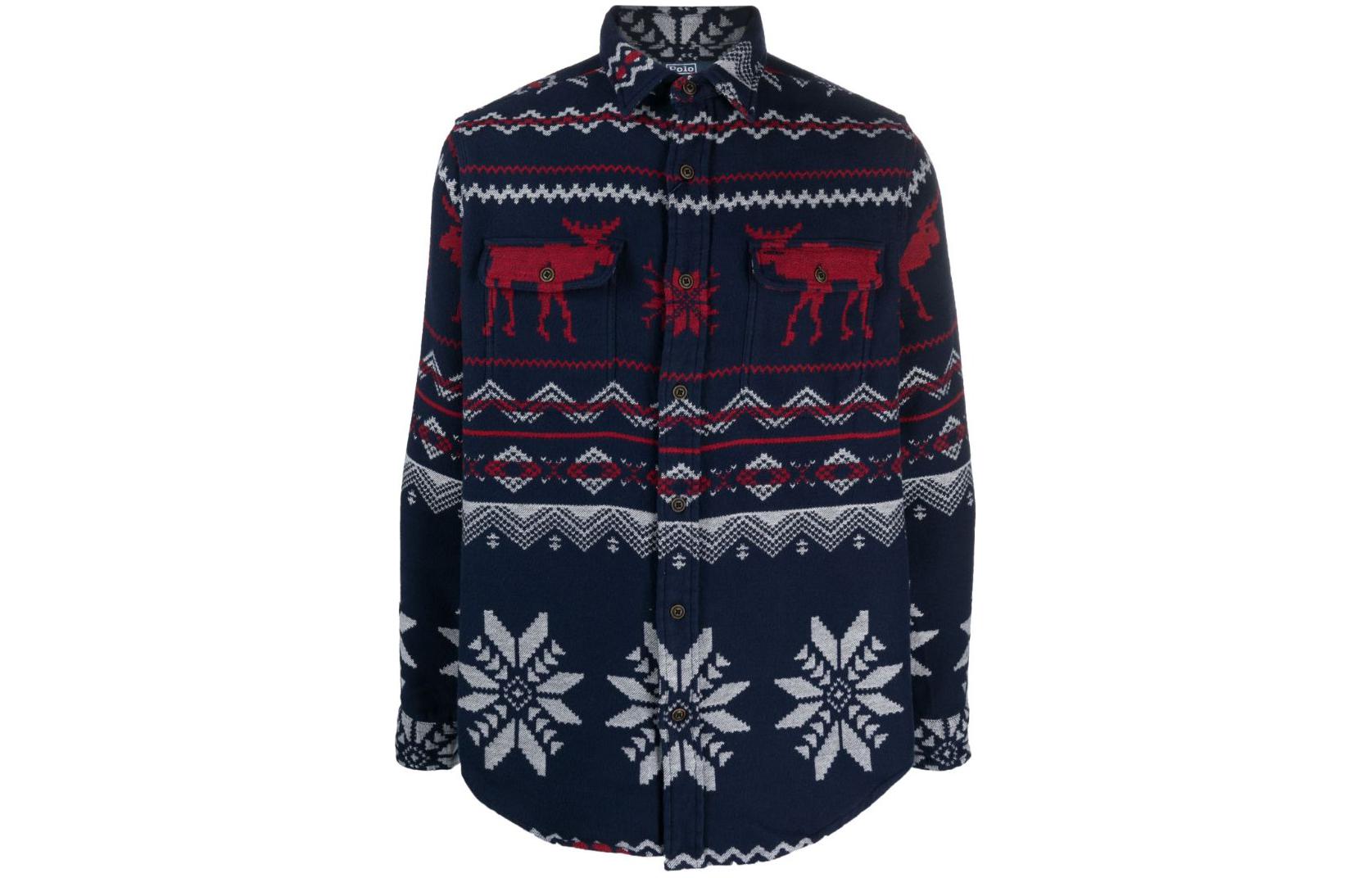 Order Polo Ralph Lauren 藍色圖案提花長袖襯衫 710918886-001