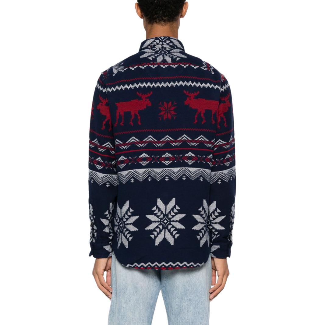 Shop Polo Ralph Lauren 藍色圖案提花長袖襯衫 710918886-001