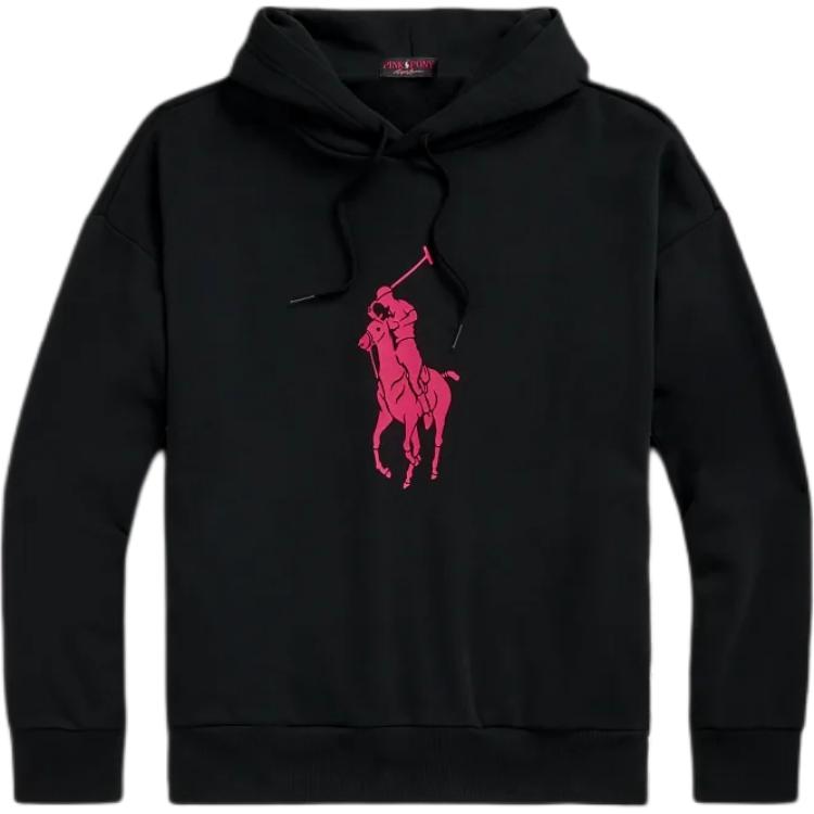 Polo Ralph Lauren Pink Pony Black Hoodie  Loose Fit with Embroidered Logo. MNPOKNI16823819