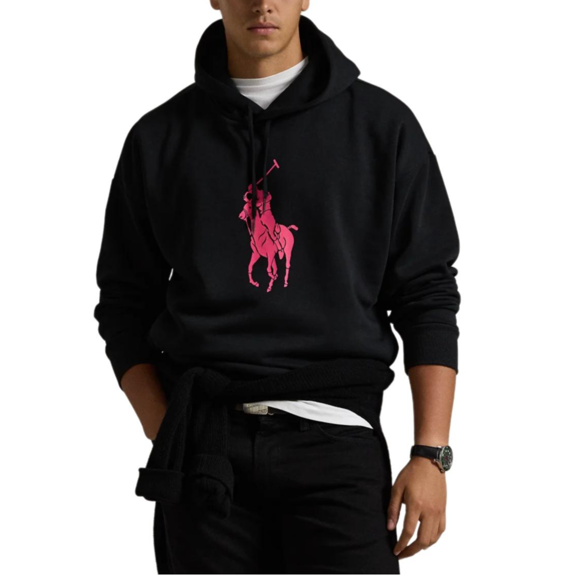 Lookbook Polo Ralph Lauren 粉色马标黑色连帽衫 宽松款 刺绣标志款式 MNPOKNI16823819