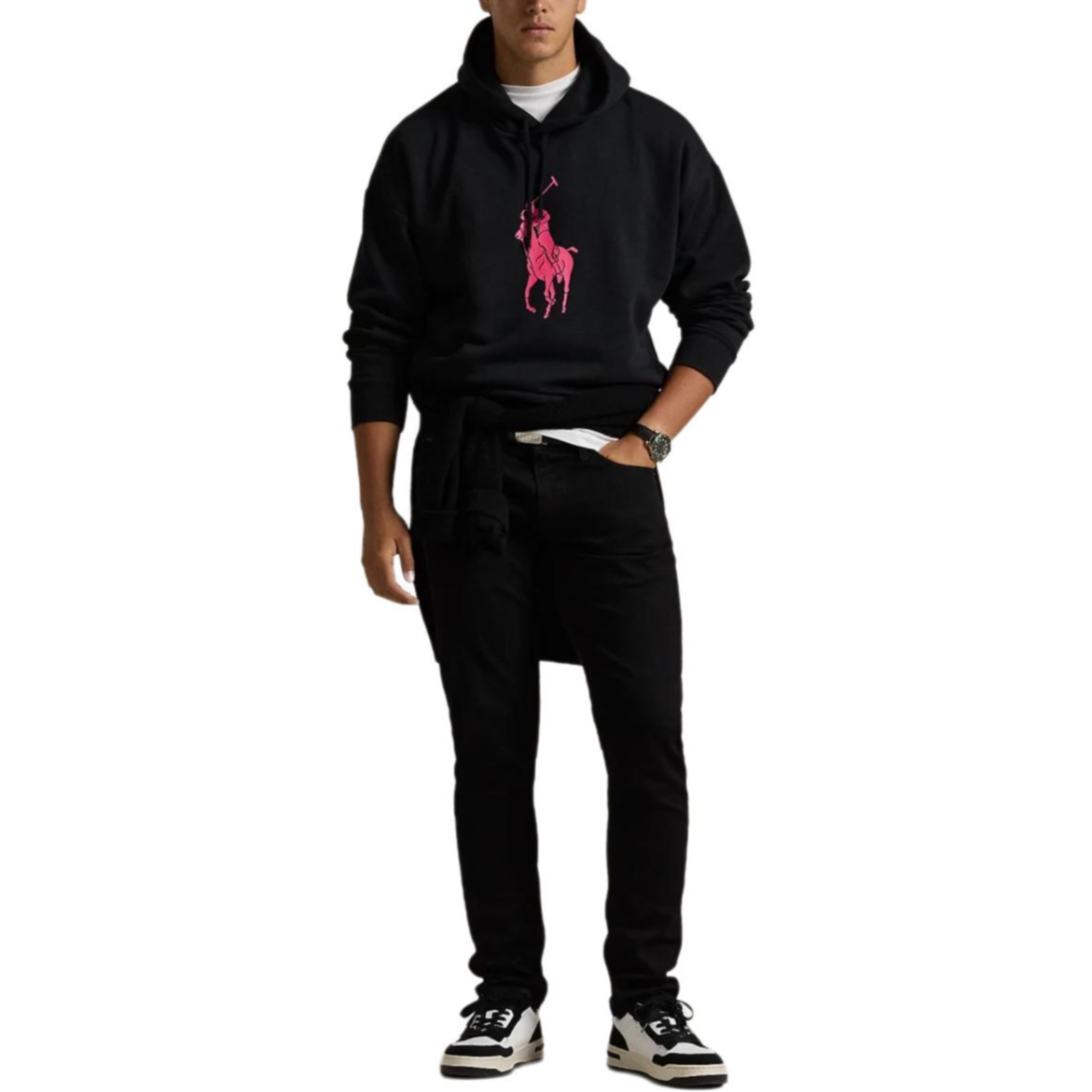 Details for Polo Ralph Lauren 粉色马标黑色连帽衫 宽松款 刺绣标志款式 MNPOKNI16823819