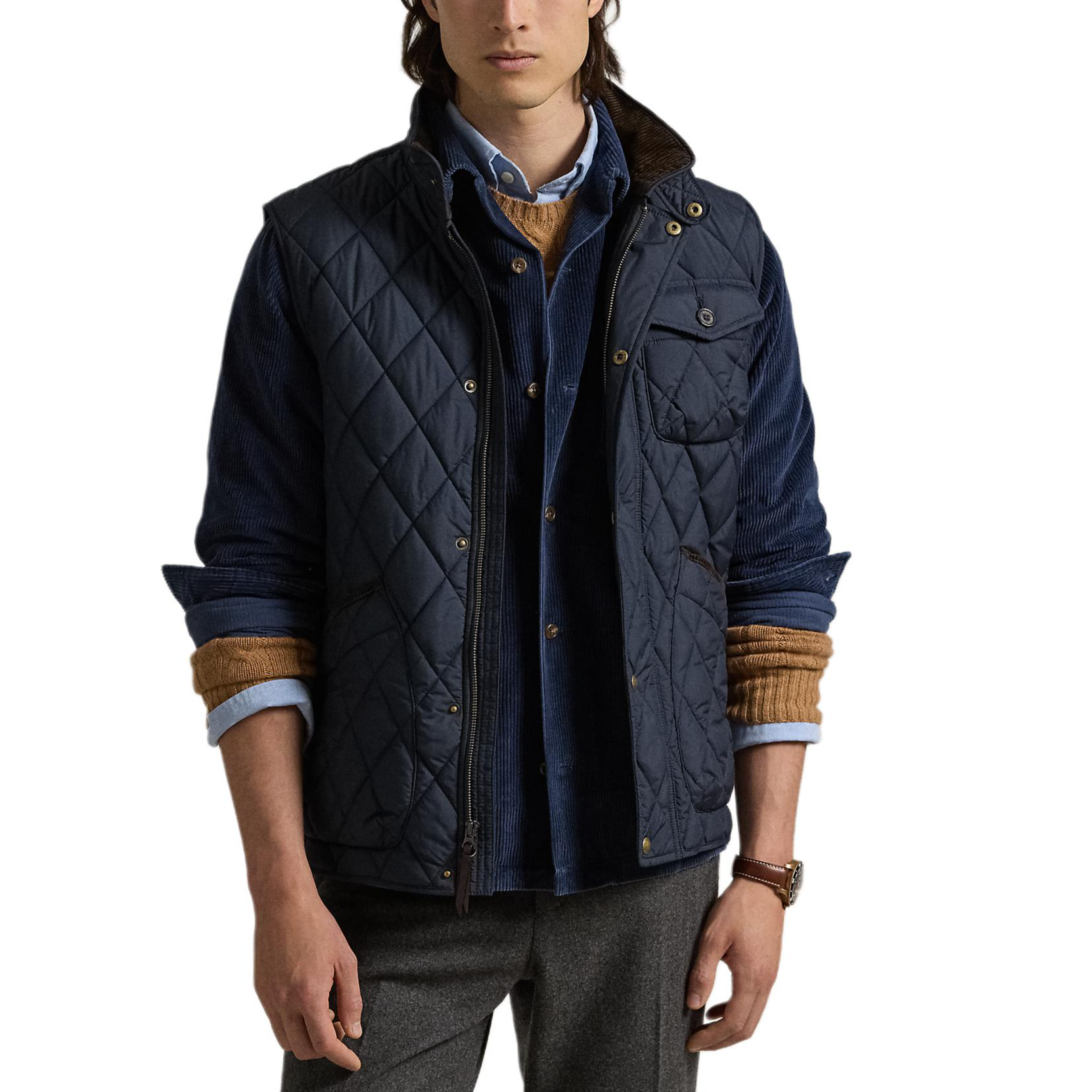 Shop Polo Ralph Lauren 絎縫半拉鍊背心 海軍藍 MNPOOTW1N220163