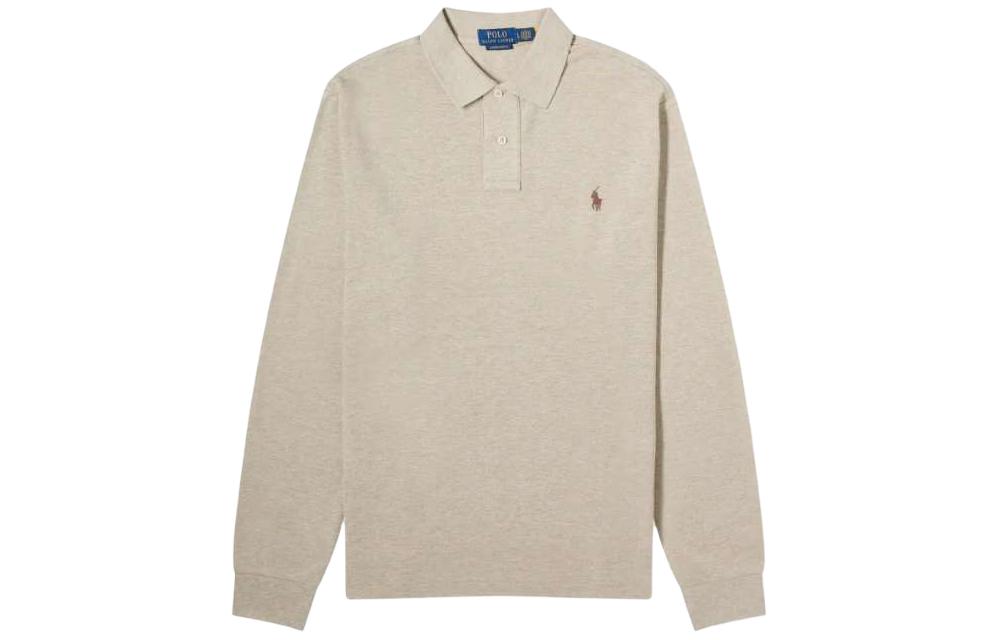 Polo Ralph Lauren Slim Fit Beige Long Sleeve Polo Shirt with Logo Embroidery Men 710680790-117