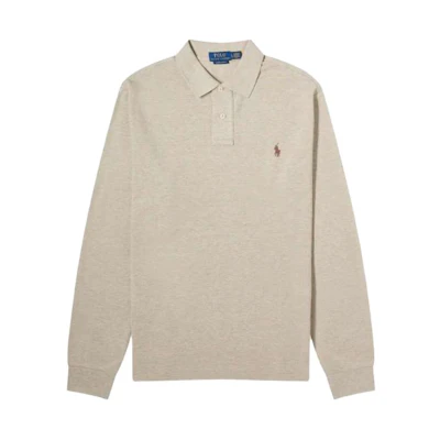 Polo Ralph Lauren Slim Fit Beige Long Sleeve Polo Shirt with Logo Embroidery Men 710680790-117