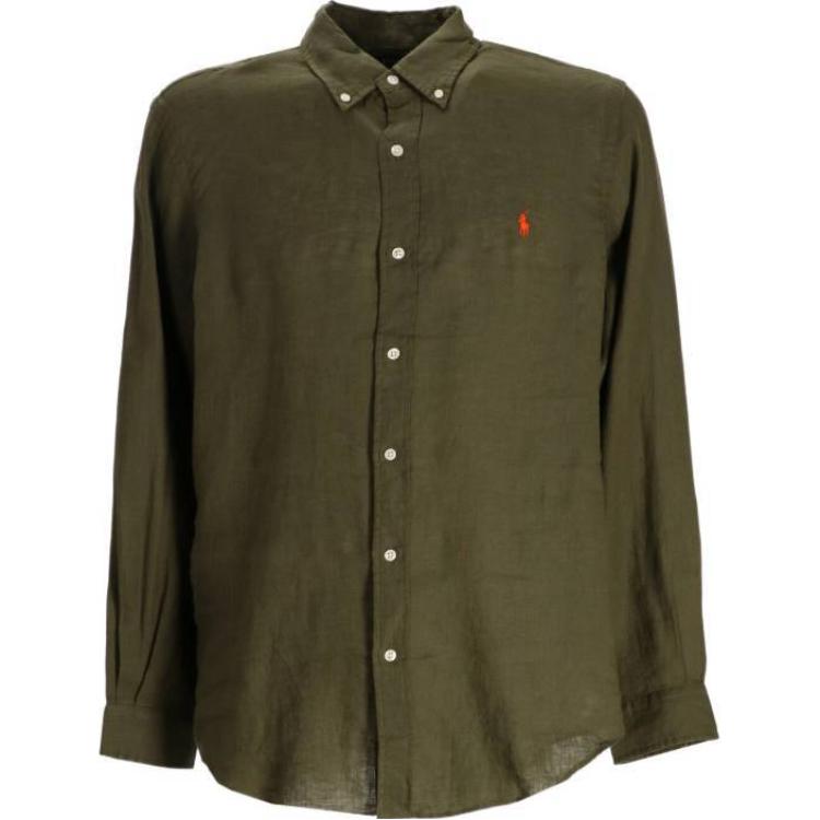 Polo Ralph Lauren Slim Fit Green Long Sleeve Shirt with Embroidered Logo for Men. 710966294-004