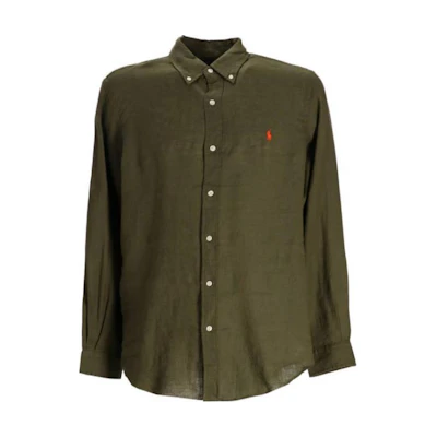 Polo Ralph Lauren Slim Fit Green Long Sleeve Shirt with Embroidered Logo for Men. 710966294-004