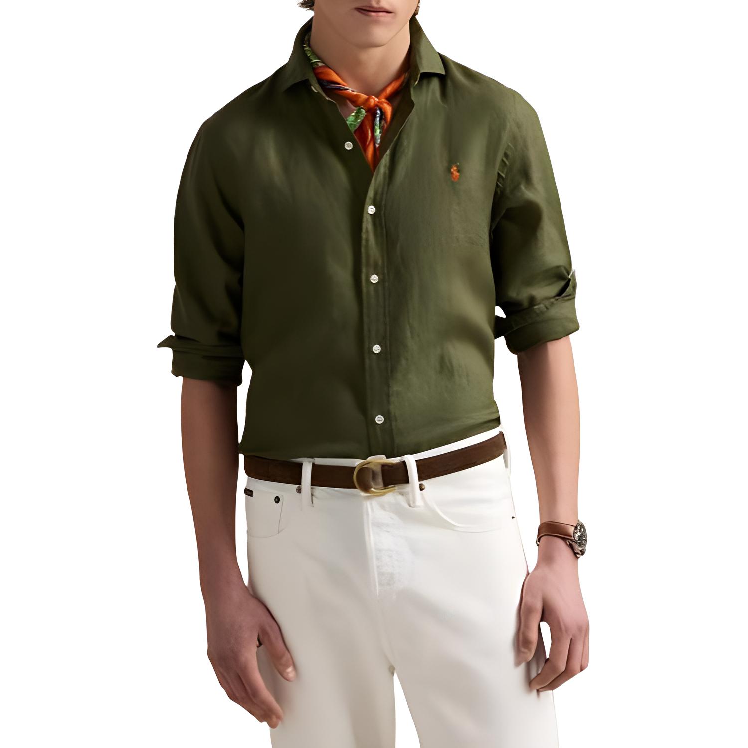 Polo Ralph Lauren Slim Fit Green Long Sleeve Shirt with Embroidered Logo for Men. 710966294-004 圖 3