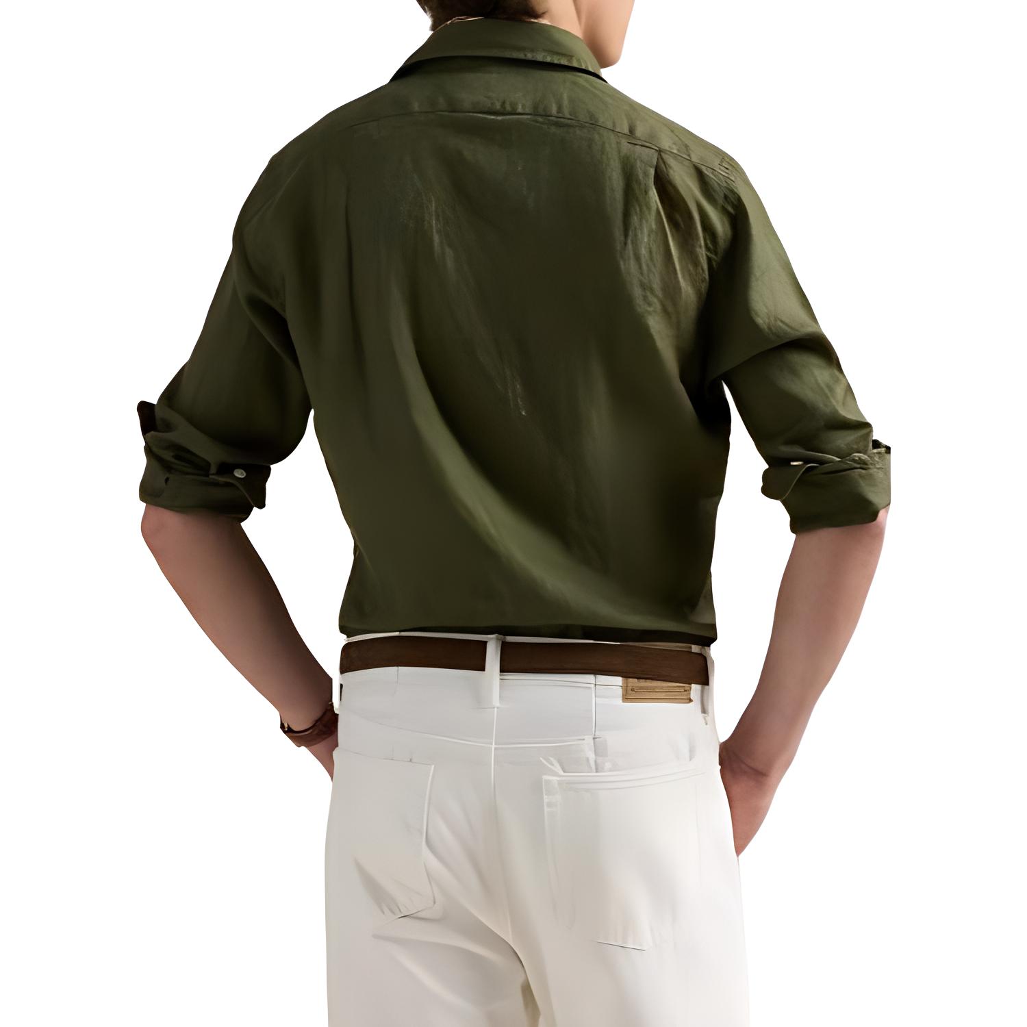 Polo Ralph Lauren Slim Fit Green Long Sleeve Shirt with Embroidered Logo for Men. 710966294-004 圖 4